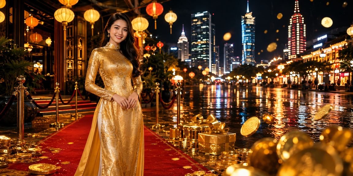 Không gian casino sôi động tại TP. Hồ Chí Minh với người chơi mặc áo dài truyền thống
